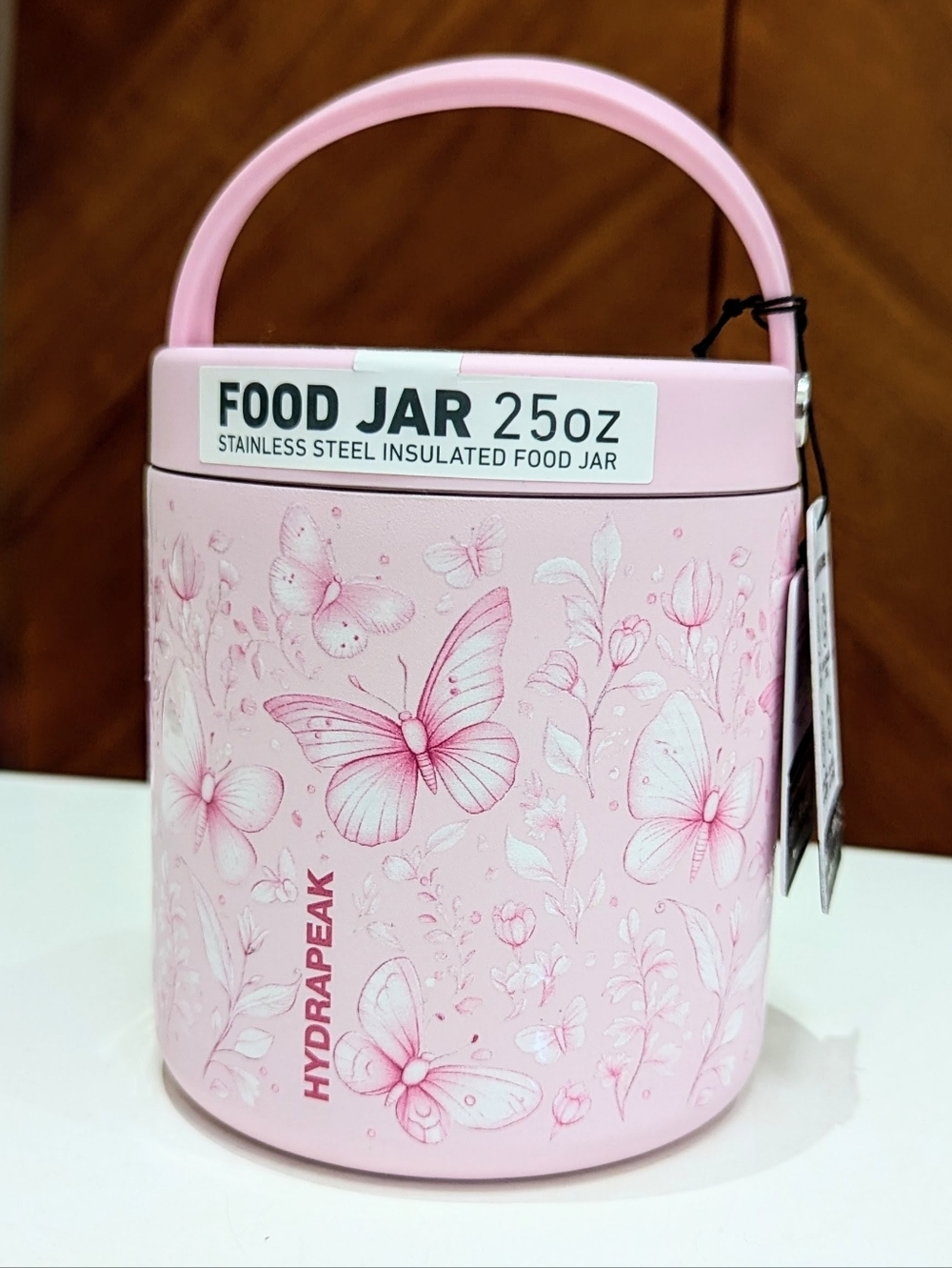 New Hydrapeak Food Jar 25oz Pink Butterfly & Flowers Insulated Lunch Container